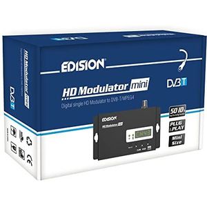 Edision HDMI-modulator Mini, HDMI naar DVBT MPEG4 monokanaals modulator, FullHD-distributie via coaxkabel, plug-n-play, 50 ID pre-configuratiefunctie, snelle installatie, mini-formaat