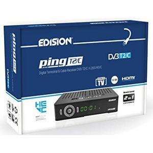 EDISION PING T2/C terrestrische ontvanger TNT & DVB-T2/C H.265/HEVC High Definition PVR 2xUSB, HDMI, SCART, LAN, IR-sensor, RS232, ondersteunt USB WiFi, IR universele 2-in-1 afstandsbediening