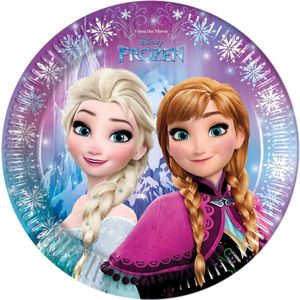 Procos 10040687 86755 - feestborden ijskoningin, 8 stuks, diameter 23 cm, papieren borden, wegwerpservies, tafeldecoratie, party, Anna, Elsa, Frozen