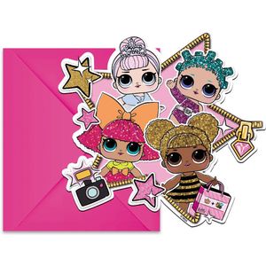 Procos - Uitnodigingen - Lol Glitterati - Papier Roze - 6 stuks met envelop.