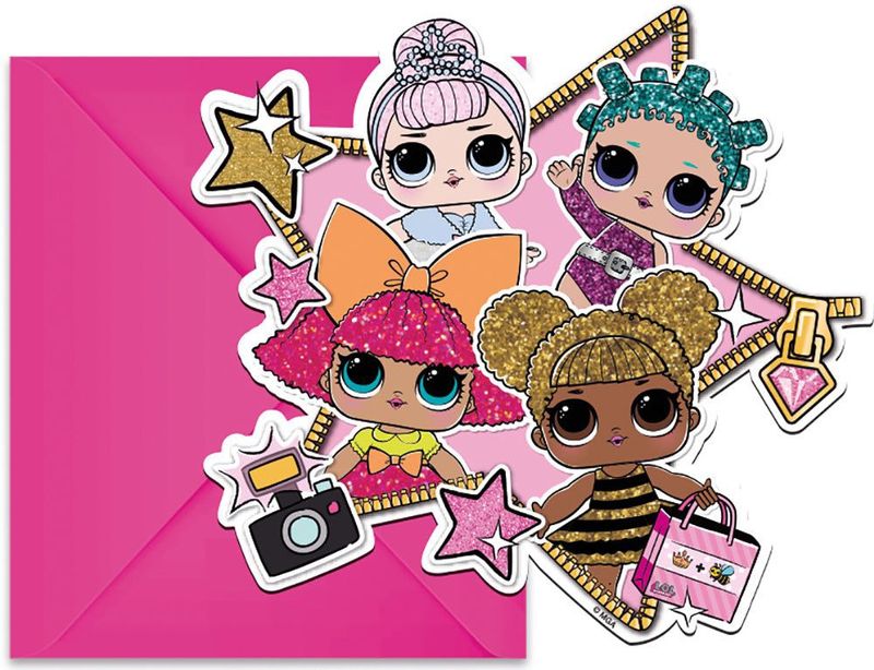 Procos - Uitnodigingen - Lol Glitterati - Papier Roze - 6 stuks met envelop.