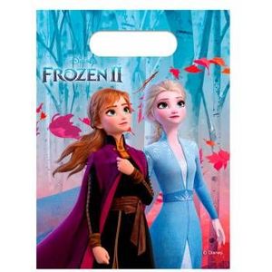 Disney Frozen 2 thema uitdeelzakjes - Set van 6 stuks | Plastic feestzakjes met Elsa en Anna afbeeldingen