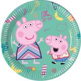 Vegaoo - 8 kleine groene kartonnen Peppa Pig borden