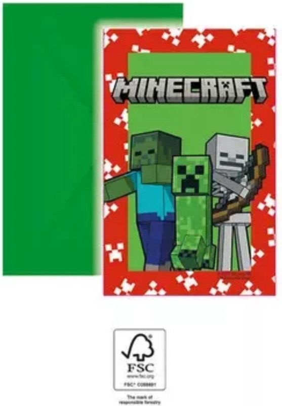 Uitnodigingen Minecraft - 6 stuks