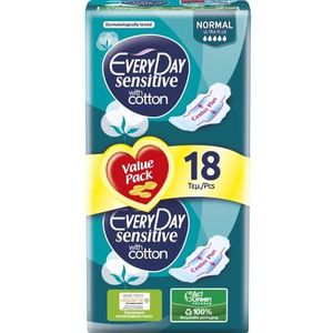 EveryDay Gevoelige Cotton Ultra maandverband met vleugels, filtert met katoen, 18 stuks