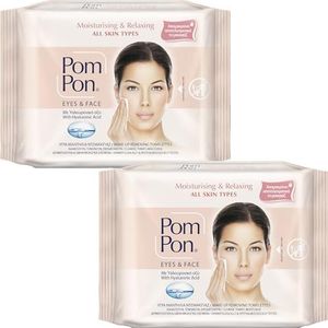 Pom Pon ALL SKIN Make-up reinigingsdoekjes voor gezicht en ogen, met natuurlijke ingrediënten, hydraterend en ontspannend, dubbel pakket, 2 x 20 stuks