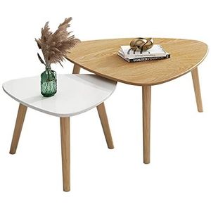 Prachtige 2-delige bankbijzettafel, houten nestbare woon-/slaapkamersalontafel, multifunctionele loungetafel, H45CM lage vloerzittafel (Kleur: D, Maat: 70+50cm)