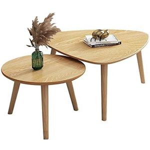 Prachtige 2-delige bankbijzettafel, houten nestbare woon/slaapkamer salontafel, multifunctionele loungetafel, H45CM lage vloer zittafel (Kleur: E, Maat: 70+50cm)