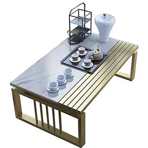 Prachtige erkertafel, Scandinavische leisteen kleine salontafel, zittende Japanse studeertafel/vrijetijdstafel, smeedijzeren beugel lage tafel (kleur: E, maat: 80x50x30cm)
