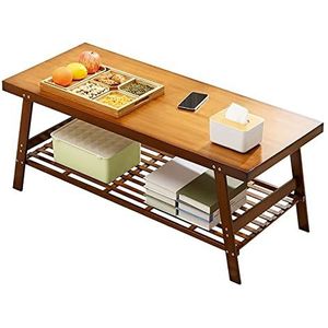 Prachtige bijzettafel in Japanse stijl, dubbellaagse salontafel in Japanse stijl, kleine massief houten lage tafel, multifunctionele opbergtafel in de woonkamer (Kleur: B, Maat: 120 cm)