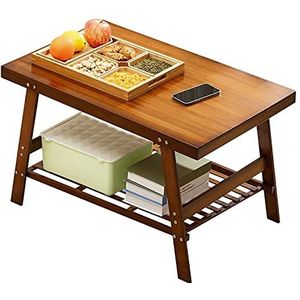 Prachtige bankbijzettafel, dubbellaagse salontafel in Japanse stijl, kleine massief houten lage tafel, multifunctionele opbergtafel voor de woonkamer (Kleur: B, Maat: 80cm)