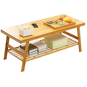 Prachtige bankbijzettafel, dubbellaagse salontafel in Japanse stijl, kleine massief houten lage tafel, multifunctionele woonkameropbergtafel (kleur: A, maat: 120 cm)