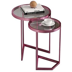 Prachtige 2-delige salontafelset, bijzettafel van gehard glas in meerdere stijlen, ronde plank voor kleine appartementen, nachtkastje van roségoud ijzer, eenvoudige zijkast hoektafel (kleur: E)