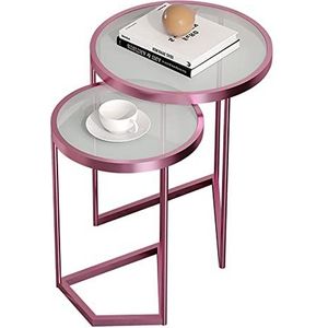 Prachtige 2-delige salontafelset, bijzettafel van gehard glas in meerdere stijlen, ronde plank voor kleine appartementen, nachtkastje van roségoud ijzer, eenvoudige zijkast hoektafel (kleur: D)