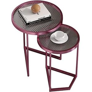 Prachtige 2-delige salontafelset, bijzettafel van gehard glas in meerdere stijlen, ronde plank voor kleine appartementen, nachtkastje van roségoud ijzer, eenvoudige zijkast hoektafel (kleur: C)