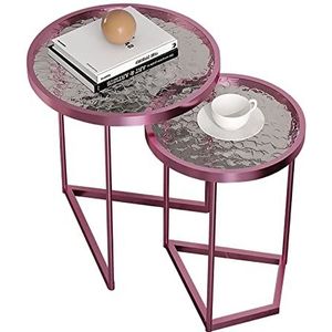 Prachtige 2-delige salontafelset, bijzettafel van gehard glas in meerdere stijlen, ronde plank voor kleine appartementen, nachtkastje van roségoud ijzer, eenvoudige zijkast hoektafel (kleur: A)