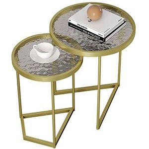 Prachtige 2-delige salontafelset, bijzettafel van gehard glas, woonkamer gouden plank, multi-stijl rond tafelblad nachtkastje, eenvoudige zijkast hoektafel (kleur: B)