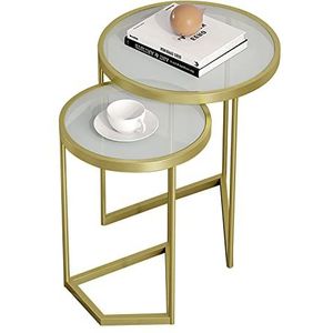 Prachtige 2-delige salontafelset, nesttafel van gehard glas, woonkamer gouden plank, multi-stijl rond tafelblad nachtkastje, eenvoudige zijkast hoektafel (kleur: C)