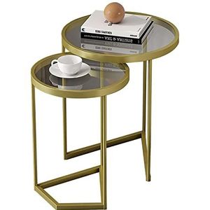 Prachtige 2-delige salontafelset, bijzettafel van gehard glas, woonkamer gouden plank, multi-stijl rond tafelblad nachtkastje, eenvoudige zijkast hoektafel (kleur: E)