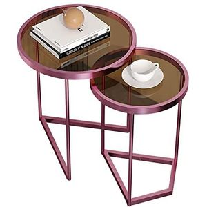 Prachtige 2-delige salontafelset, bijzettafel van gehard glas in meerdere stijlen, ronde plank voor kleine appartementen, smeedijzeren nachtkastje, eenvoudige zijkast hoektafel (kleur: J)