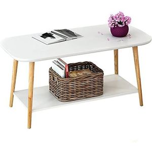 Prachtige salontafel, H49CM zit lage tafel, klein appartement massief houten tafelpoten bank bijzettafel, dubbele plank, hoekdisplayrek (kleur: C, maat: 100x48x49cm)