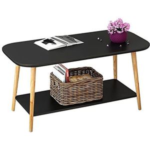 Prachtige salontafel, H49CM zit lage tafel, klein appartement massief houten tafelpoten bank bijzettafel, dubbele plank, hoekdisplayrek (kleur: A, maat: 100x48x49cm)