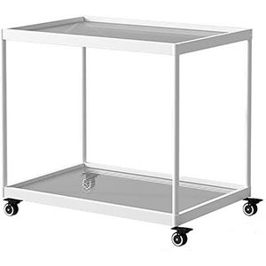 Prachtige bankbijzettafel, Changhong glazen dubbellaagse salontafel, verplaatsbare middeleeuwse trolley, plank/opbergkast van gehard glas (kleur: wit, maat: 60x40x55cm)