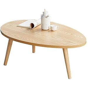 Prachtige H38cm lage tafel, 100x60cm groot tafelblad ovale salontafel, massief houten tafelpoten bank bijzettafel, multifunctionele zit-vrijetijdstafel (Kleur: Houtkleur)