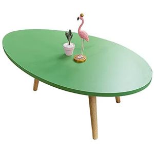 Prachtige H38cm lage tafel, 100x60cm groot tafelblad ovale salontafel, massief houten tafelpoten bank bijzettafel, multifunctionele zit-vrijetijdstafel (Kleur: Groen)