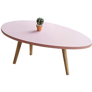 Prachtige H38cm lage tafel, 100x60cm grote ovale salontafel, massief houten tafelpoten bank bijzettafel, multifunctionele zit-vrijetijdstafel (Kleur: Roze)