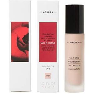 KORRES Wild Rose WRF1 Foundation met rozenbottelolie voor een frisse, jonge en onberispelijke teint, veganistisch, 30 ml