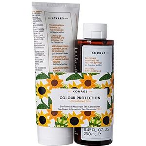 KORRES Sunflower & Mountain Tea Haarverzorgingsset voor gekleurd haar, siliconenvrij, 250 ml shampoo + 200 ml verzorgende spoeling