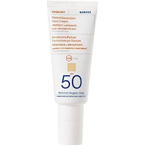 KORRES YOGHURT Getinte zonnebrandcrème - Gel SPF 50 voor het gezicht, vrij van OMC & Octocrylen, snel intrekkende zonwering, 40 ml
