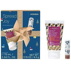 KORRES Hand- & lippenverzorging cadeauset voor dames en heren - intensieve verzorging met amandelolie & sheaboter voor droge lippen en handen: handcrème 75 ml + cocoa boter lipbalm 4,5 g