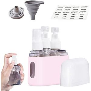 Mini Shampoo Dispenser Portable Travel Bottle Set, Refillable Travel Bottles Set for Toiletries, Mini Shampoo Shower Lotion Travel Dispenser (3 in 1,Pink)