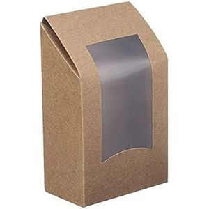 Intertan QWTB2 Voedseldozen van kraftpapier met PET-venster met scharnierend PET-venster voor tortilla, lengte 9 cm, breedte 5 cm, hoogte 9 cm, 50 stuks