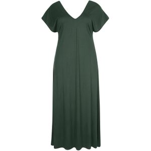 Mat Fashion - A-lijn Jurk - Kaki - Maxi - Korte Mouwen - V-hals