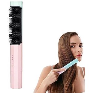 Frizz Wand, draagbare draadloze stijlborstel, elektrische stijlkam, instelbare temperatuur stijltang, oplaadbare reisstijltang (roze groen)