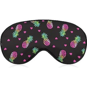 Roze harten ananassen patroon slaap oogmasker voor mannen vrouwen tieners kinderen, nachtrust oogschaduw cover & blinddoek, blokkeren licht, zacht comfort voor reizen yoga dutje