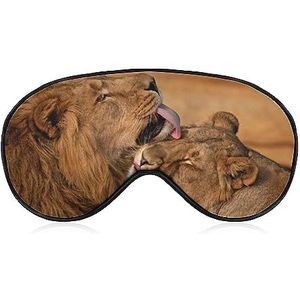 Lion Licking Cub Slaap Oogmasker voor Mannen Vrouwen Tieners Kinderen, Nachtslaap Oogschaduw Cover Comfort voor Reizen Yoga Nap