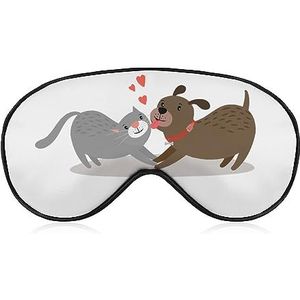 Schattige hond kus kat slaap oogmasker voor mannen vrouwen tieners kinderen, nacht slaap oogschaduw cover comfort voor reizen yoga dutje