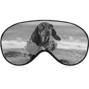 Schattige teckel hond zwart wit slaap oogmasker voor mannen vrouwen tieners kinderen, nacht slaap oogschaduw cover comfort voor reizen yoga dutje