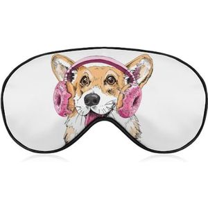 Funny Corgi Dog Enjoy Music Eye-Patch Blinddoek, Slaap Oogmasker voor Mannen Vrouwen Tieners Kinderen, Nachtslaap Oogschaduw Cover Comfort voor Reizen Yoga Nap