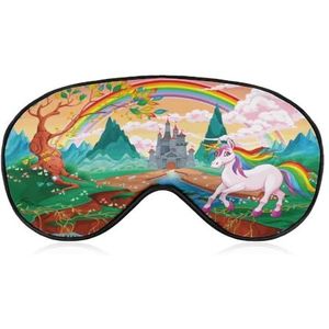 Kinderachtig schilderij eenhoorn regenboog kasteel ooglapje blinddoek, slaap oogmasker voor mannen vrouwen tieners kinderen, nacht slaap oogschaduw cover comfort voor reizen yoga dutje
