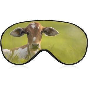Schattig dier kalf liggend gras ooglapje blinddoek, slaap oogmasker voor mannen vrouwen tieners kinderen, nacht slaap oogschaduw cover comfort voor reizen yoga dutje
