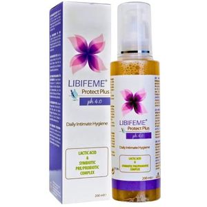 LIBIFEME PROTECT PLUS Intima Dagelijkse hygiënegel met pH 4.0 - melkzuur + aloë vera + etherische oliën + lactobacillus - reinigt en hydrateert de huid in het intieme gebied van vrouwen - 200 ml