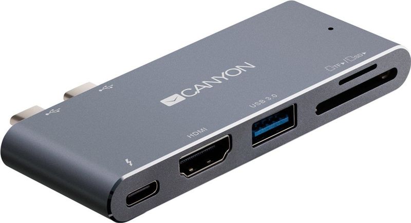 CANYON CNS-TDS05DG - USB-C Thunderbolt 3 Hub - Grijs - Aluminium