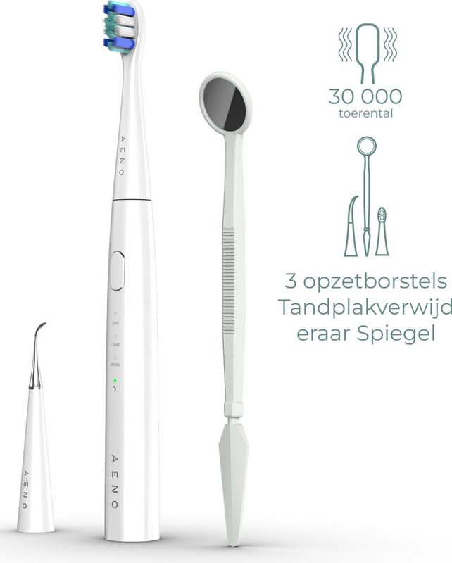 AENO DB8 - Elektrische Tandenborstel - Wit - 3 Opzetborstels - 100 Dagen Zonder Opladen