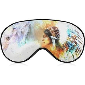 Horse Native Indian Woman Sleep Eye Mask voor Mannen Vrouwen Tieners Kinderen, Nachtslaap Oogschaduw Cover & Blinddoek, Blokkeer Licht, Zacht Comfort voor Reizen Yoga Nap
