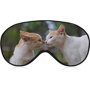 Twee katten kussen elkaar slaap oogmasker voor mannen vrouwen tieners kinderen, nacht slaap oogschaduw cover & blinddoek, blokkeren licht, zacht comfort voor reizen yoga nep